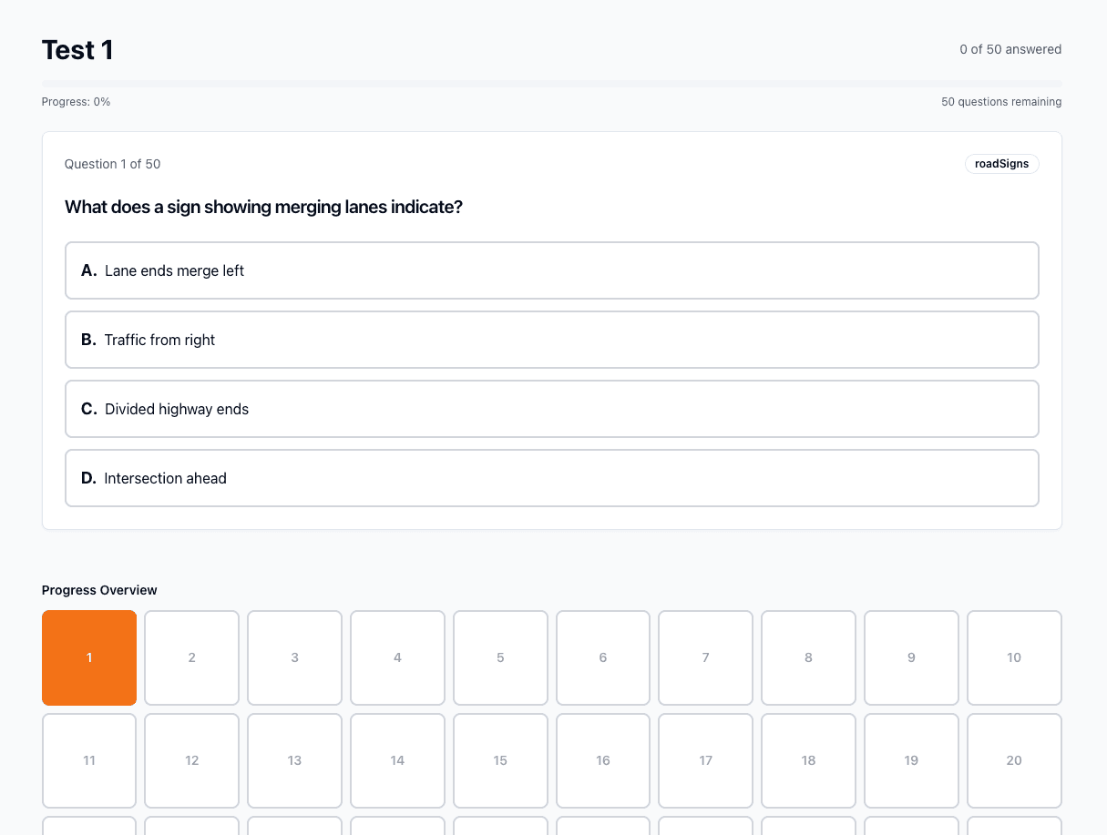 TigerTest desktop DMV practice test interface