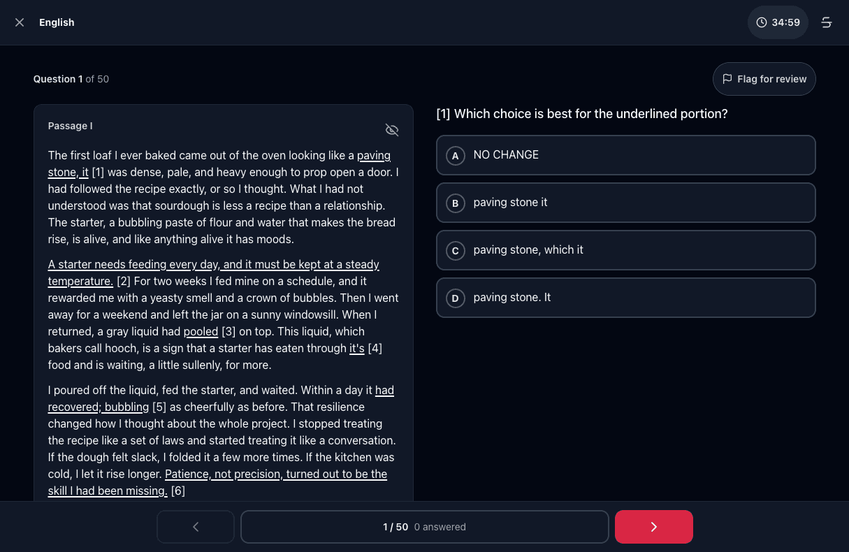 Tigertest ACT practice test on desktop