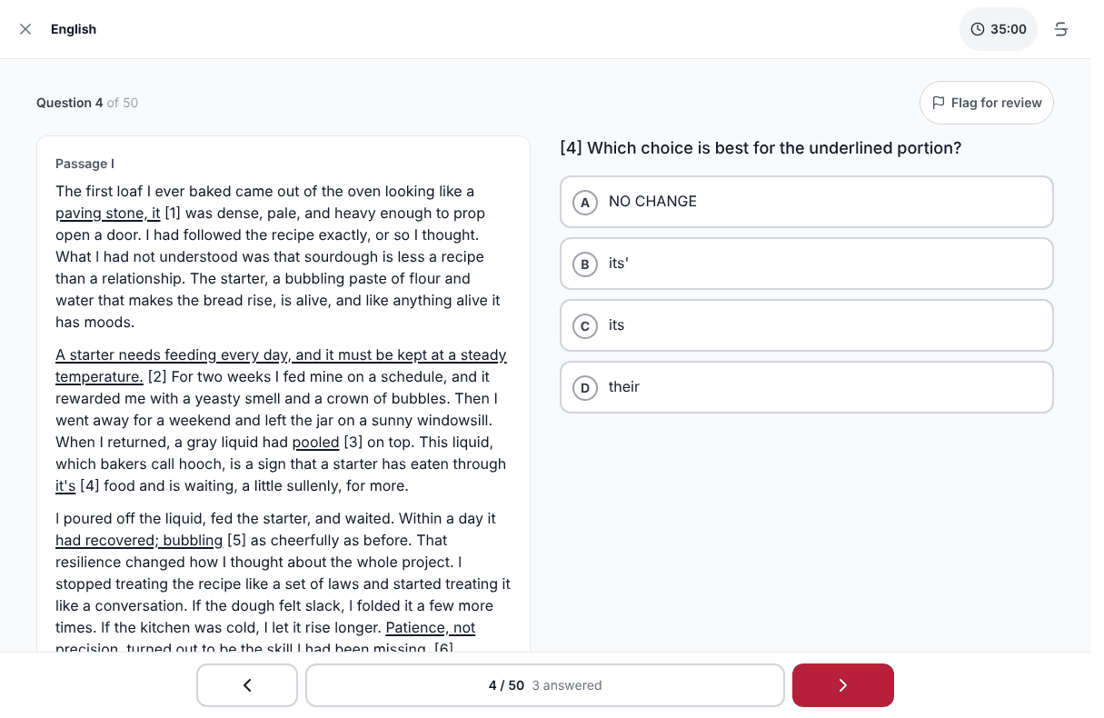 Tigertest ACT practice test on desktop