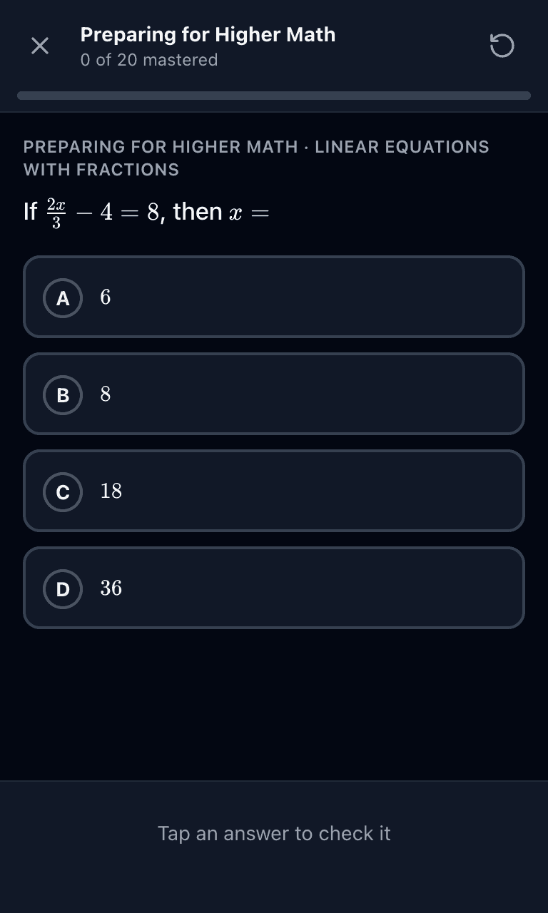 Tigertest ACT practice test training mode on mobile