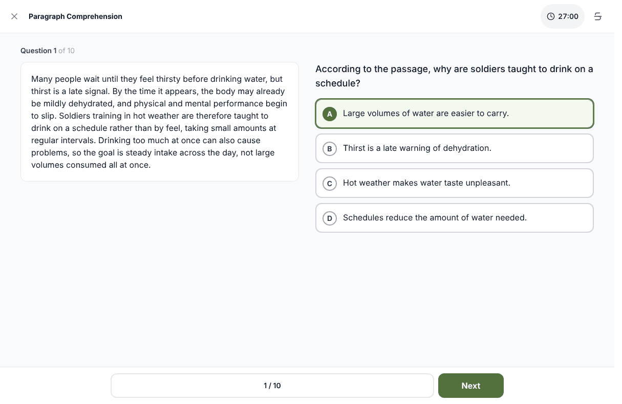 Tigertest ASVAB practice test on desktop