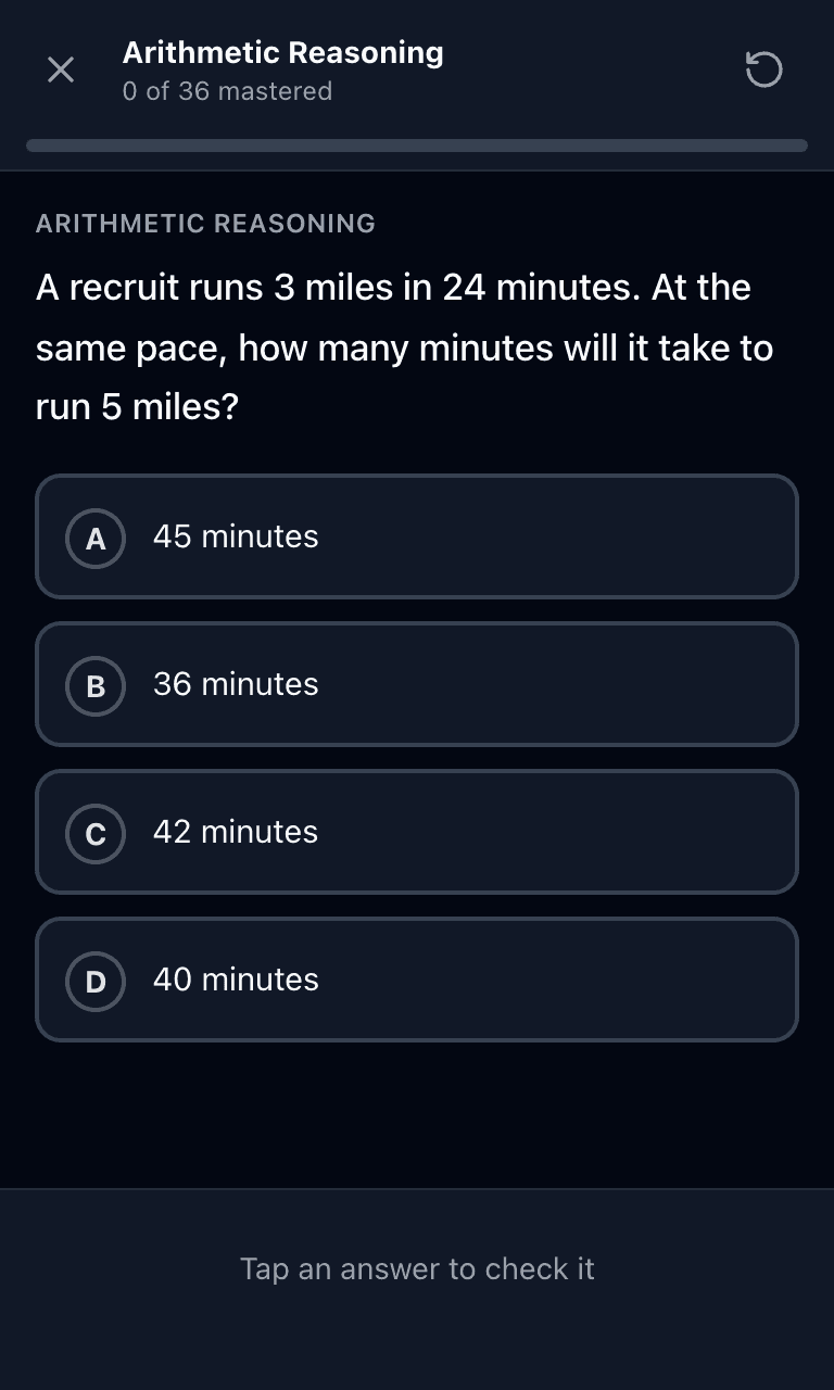 Tigertest ASVAB practice test training mode on mobile