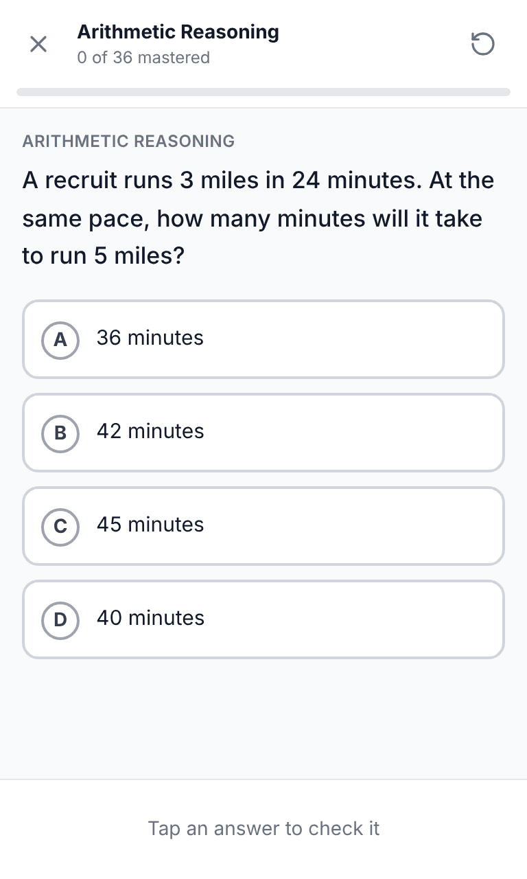Tigertest ASVAB practice test training mode on mobile