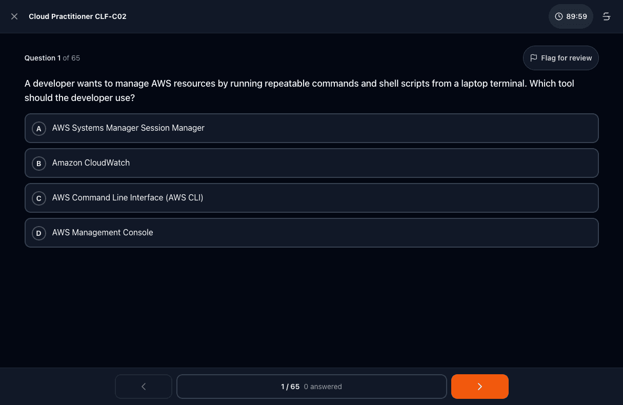 Tigertest AWS CCP practice test on desktop