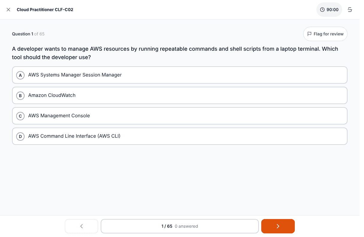 Tigertest AWS CCP practice test on desktop