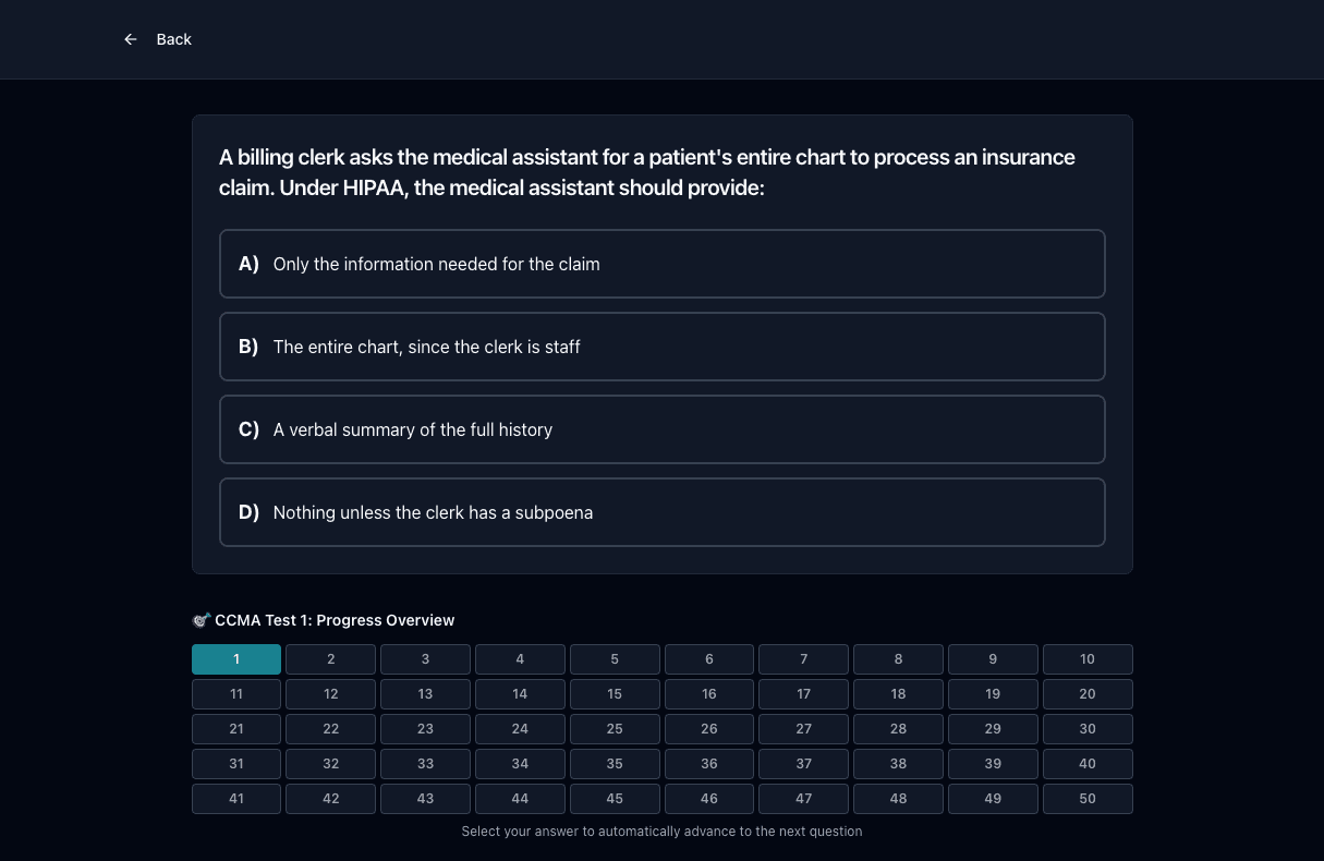 Tigertest CCMA practice test on desktop