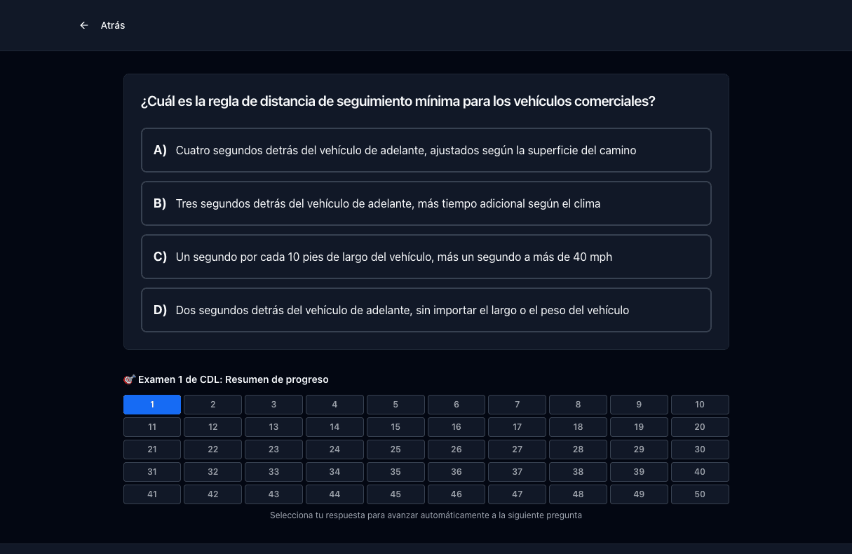 Examen de práctica CDL de Tigertest en la computadora