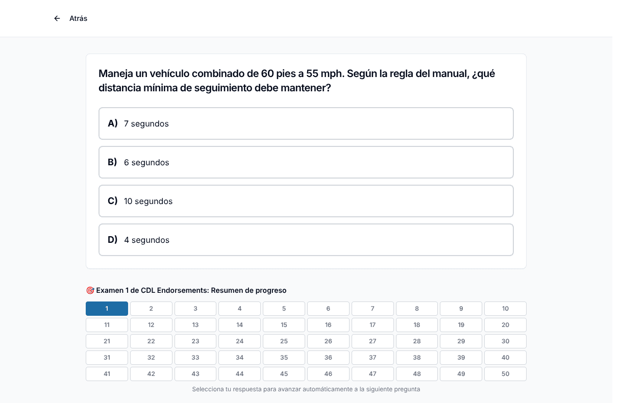 Examen de práctica CDL Endorsements de Tigertest en la computadora