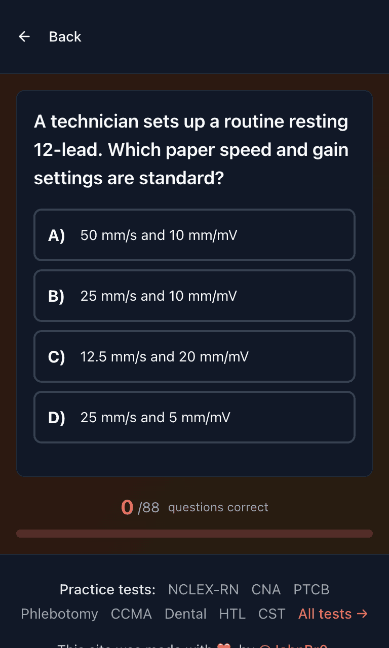 Tigertest EKG practice test training mode on mobile