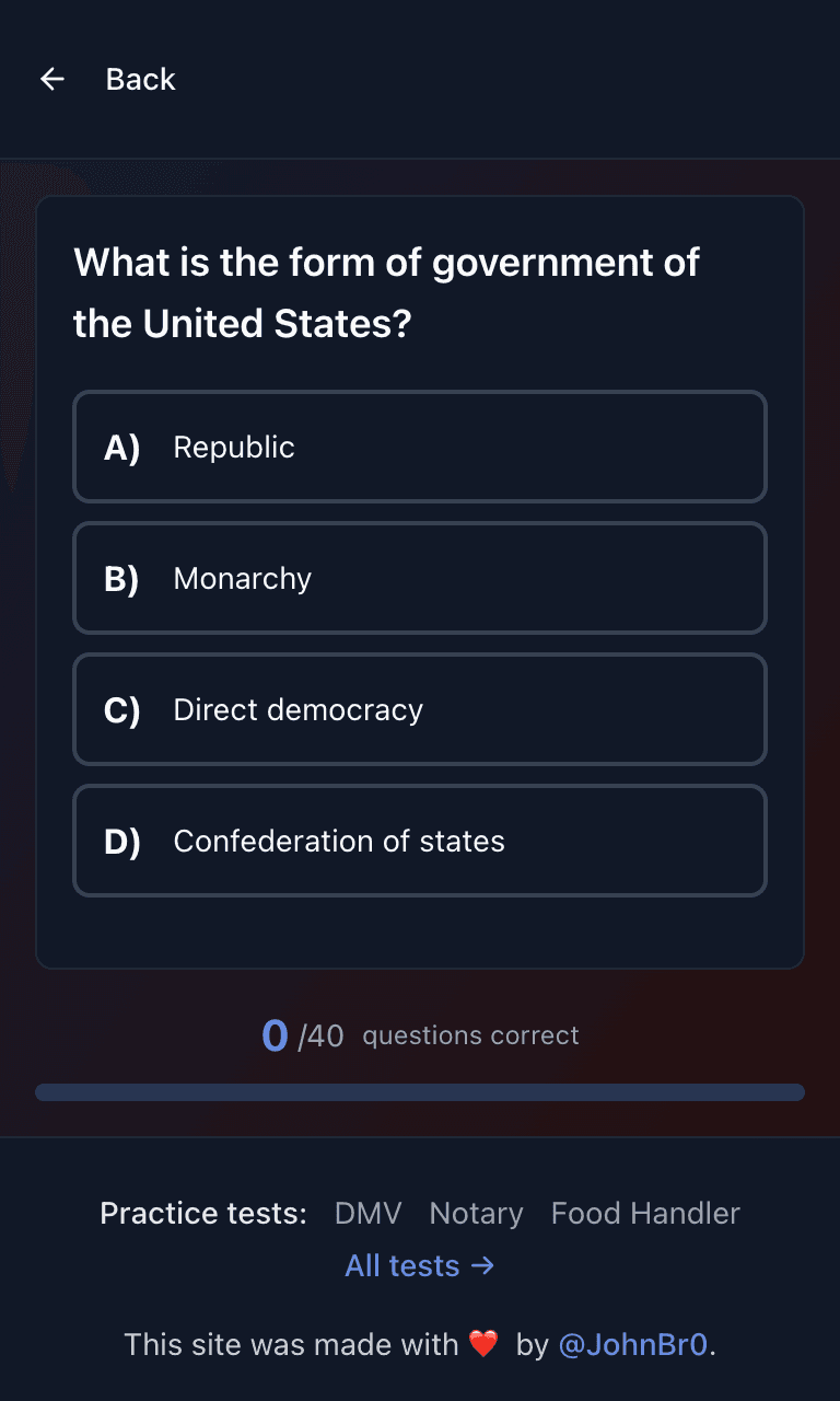 Tigertest citizenship practice test training mode on mobile