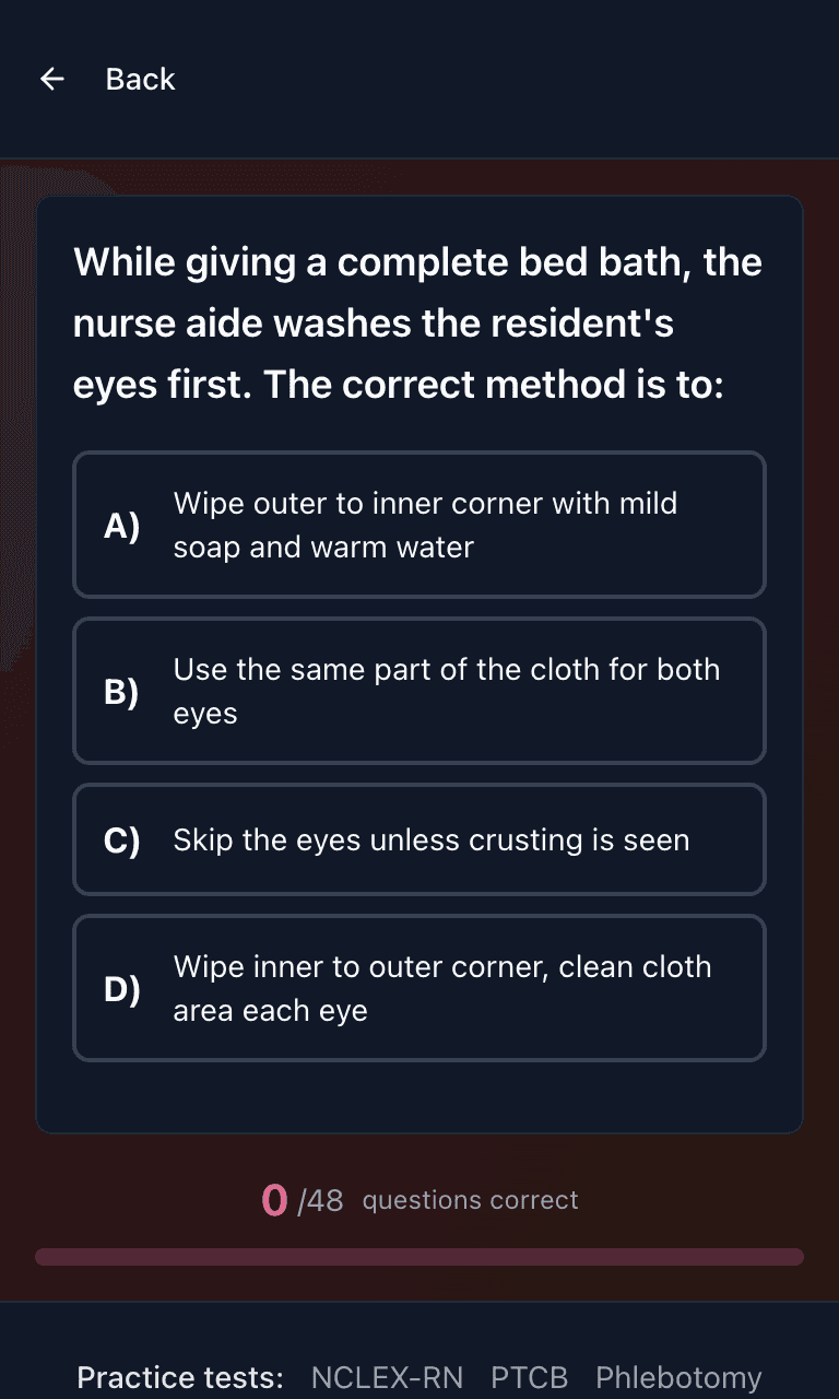 Tigertest CNA practice test training mode on mobile