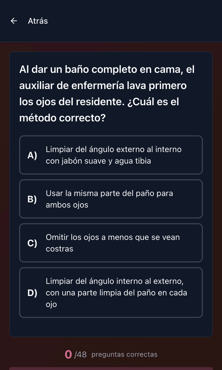 Práctica por tema del examen CNA de Tigertest en el celular