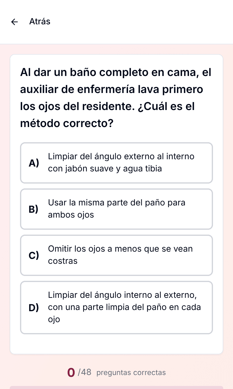 Práctica por tema del examen CNA de Tigertest en el celular