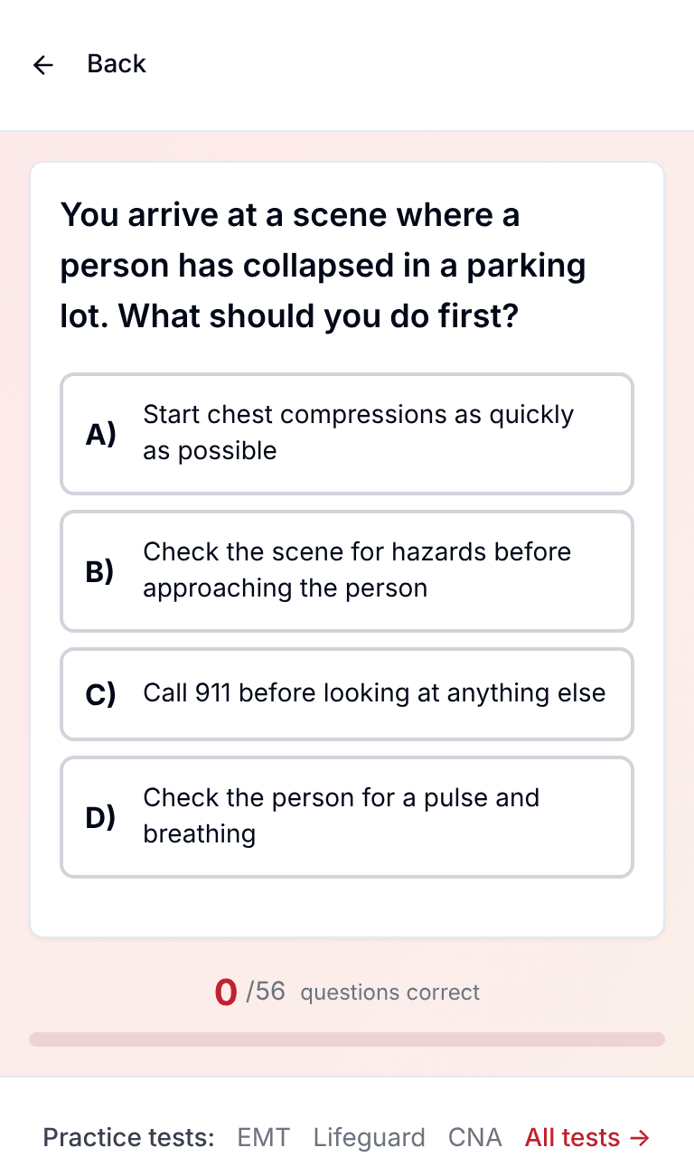 Tigertest CPR practice test training mode on mobile