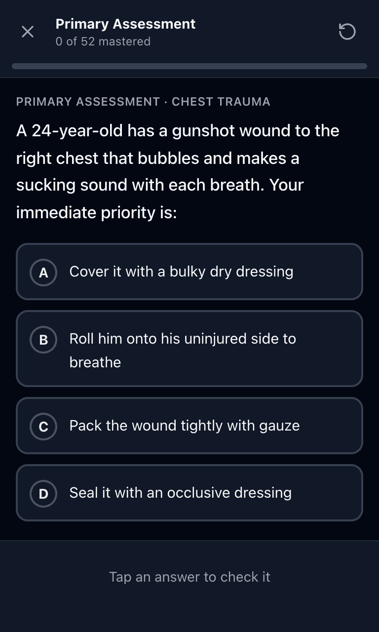 Tigertest EMT practice test training mode on mobile