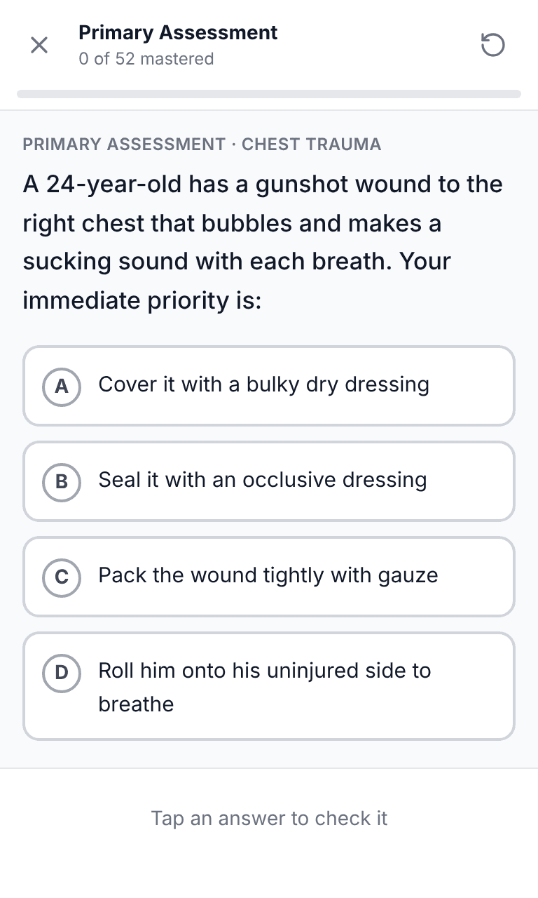 Tigertest EMT practice test training mode on mobile