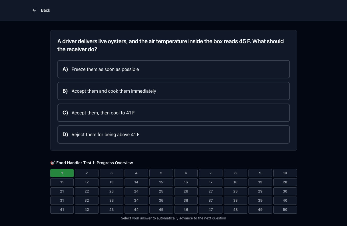 Tigertest Food Handler practice test on desktop