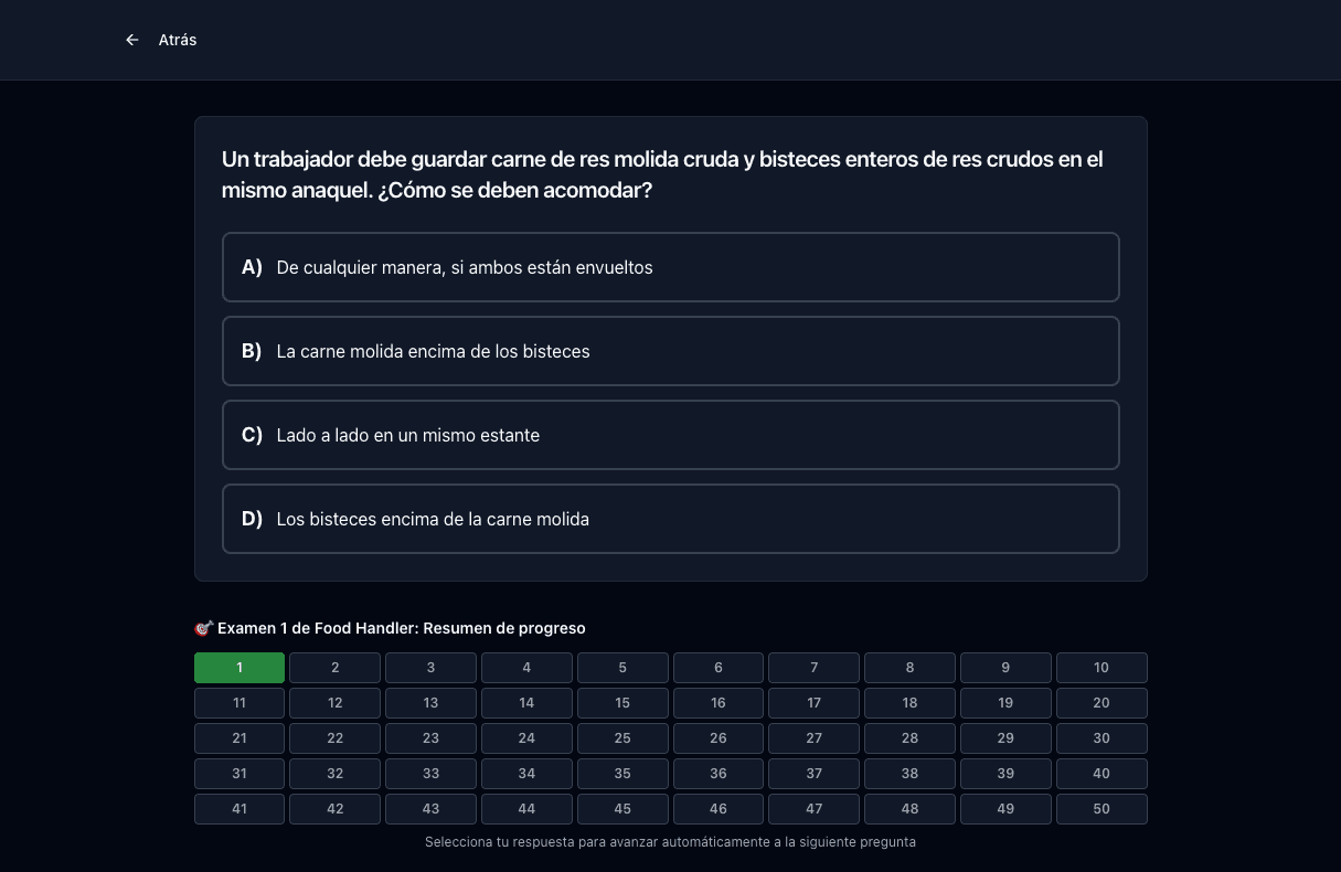 Examen de práctica Food Handler de Tigertest en la computadora
