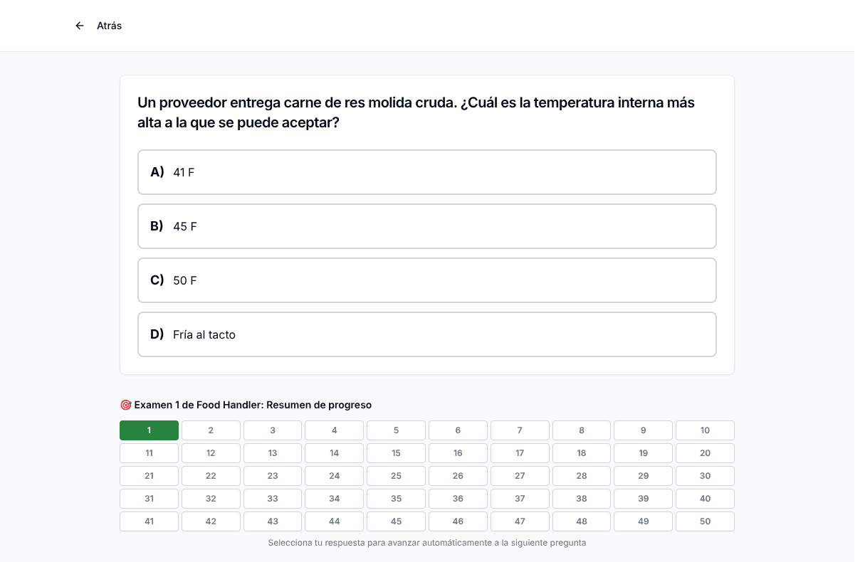 Examen de práctica Food Handler de Tigertest en la computadora