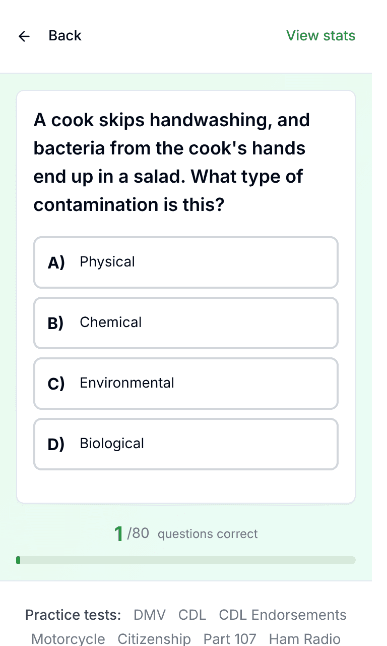 Tigertest Food Handler practice test training mode on mobile