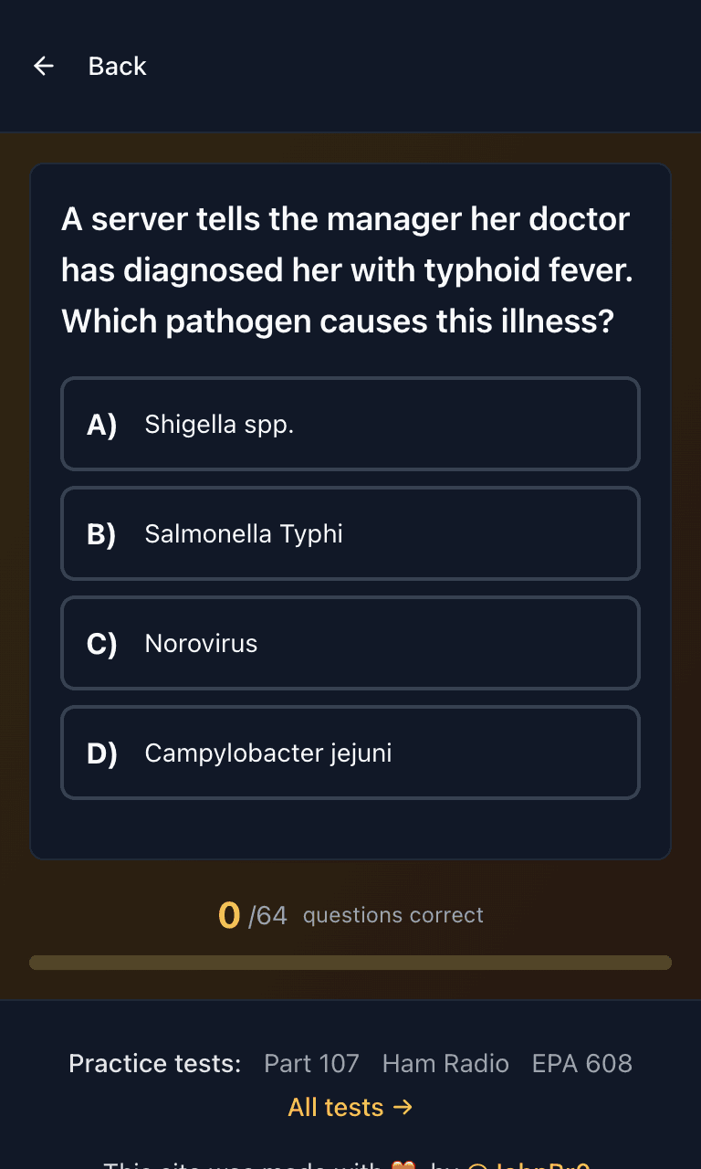 Tigertest Food Safety practice test training mode on mobile