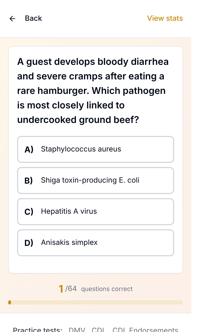 Tigertest Food Safety practice test training mode on mobile