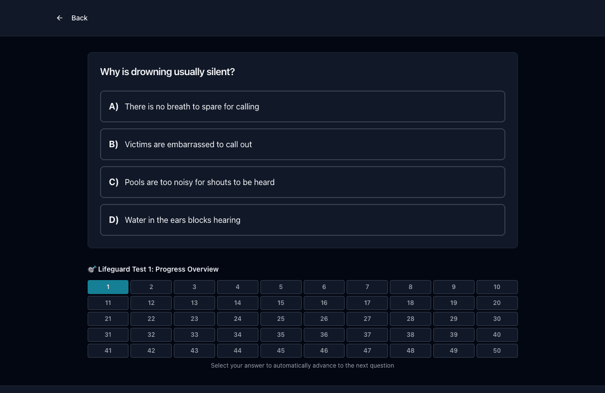 Tigertest Lifeguard practice test on desktop