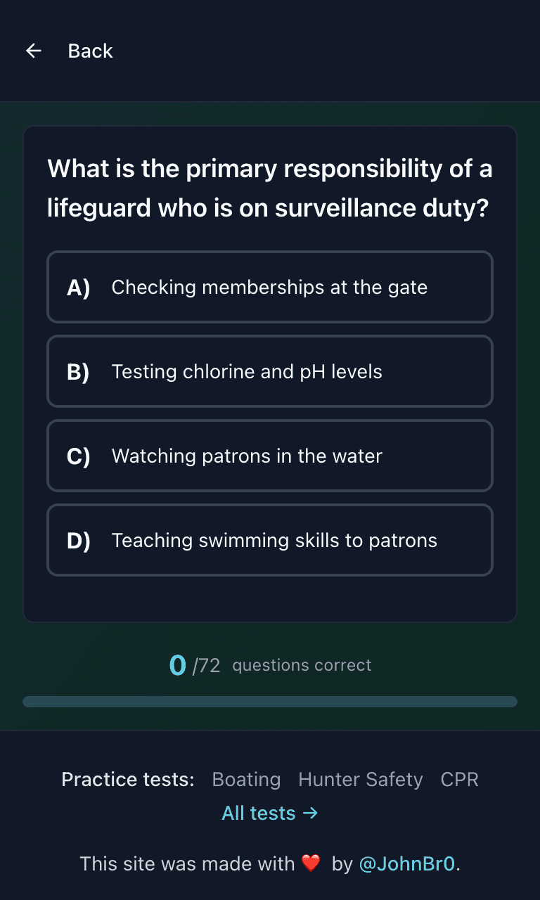 Tigertest Lifeguard practice test training mode on mobile