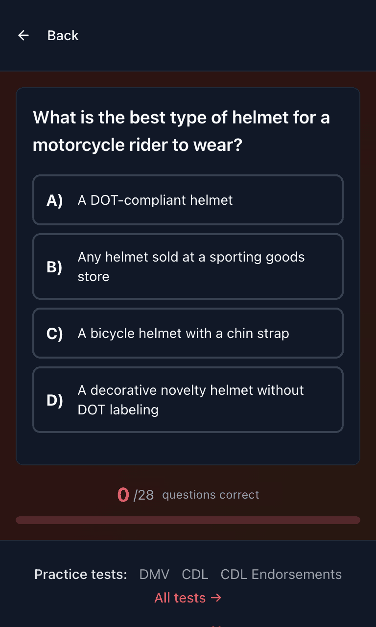 Tigertest motorcycle practice test training mode on mobile