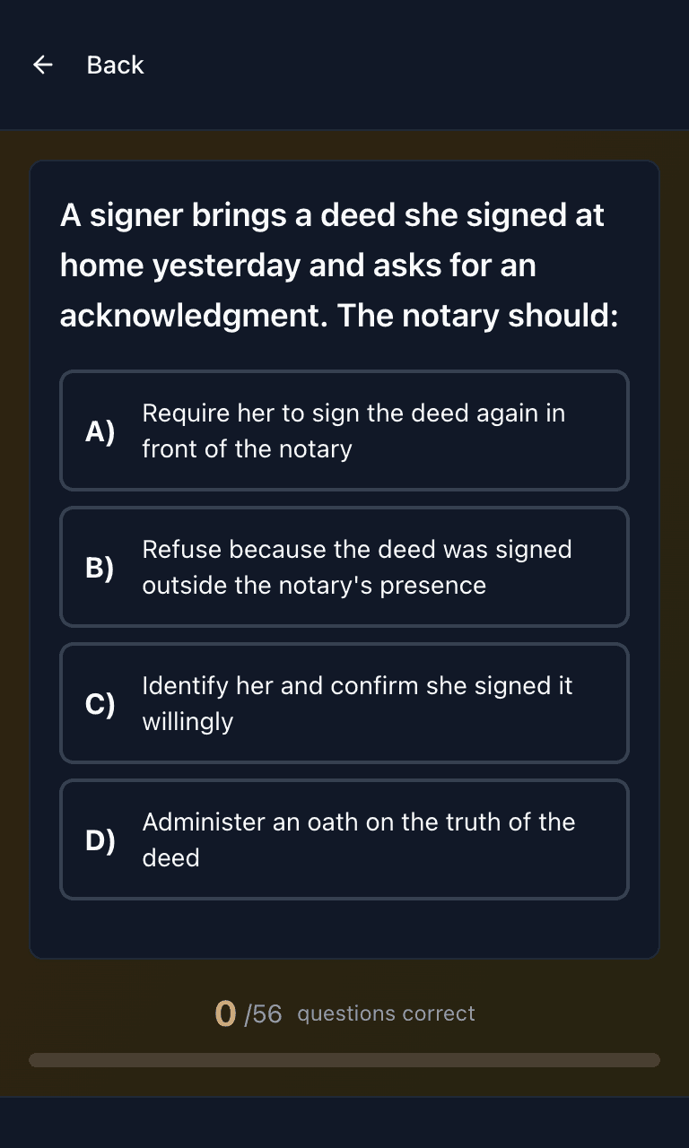 Tigertest Notary practice test training mode on mobile