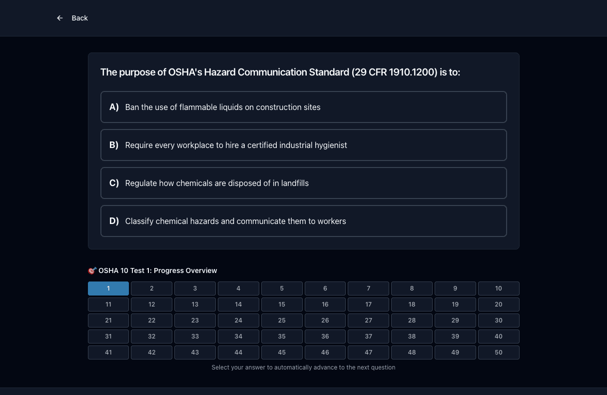 Tigertest OSHA 10 practice test on desktop