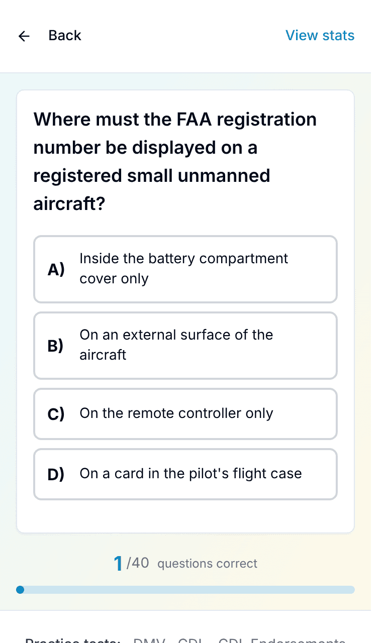 Tigertest Part 107 practice test training mode on mobile