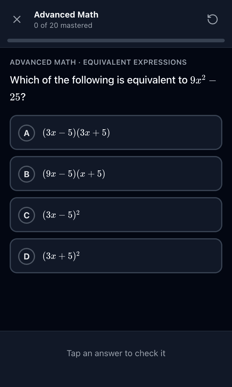 Tigertest SAT practice test training mode on mobile