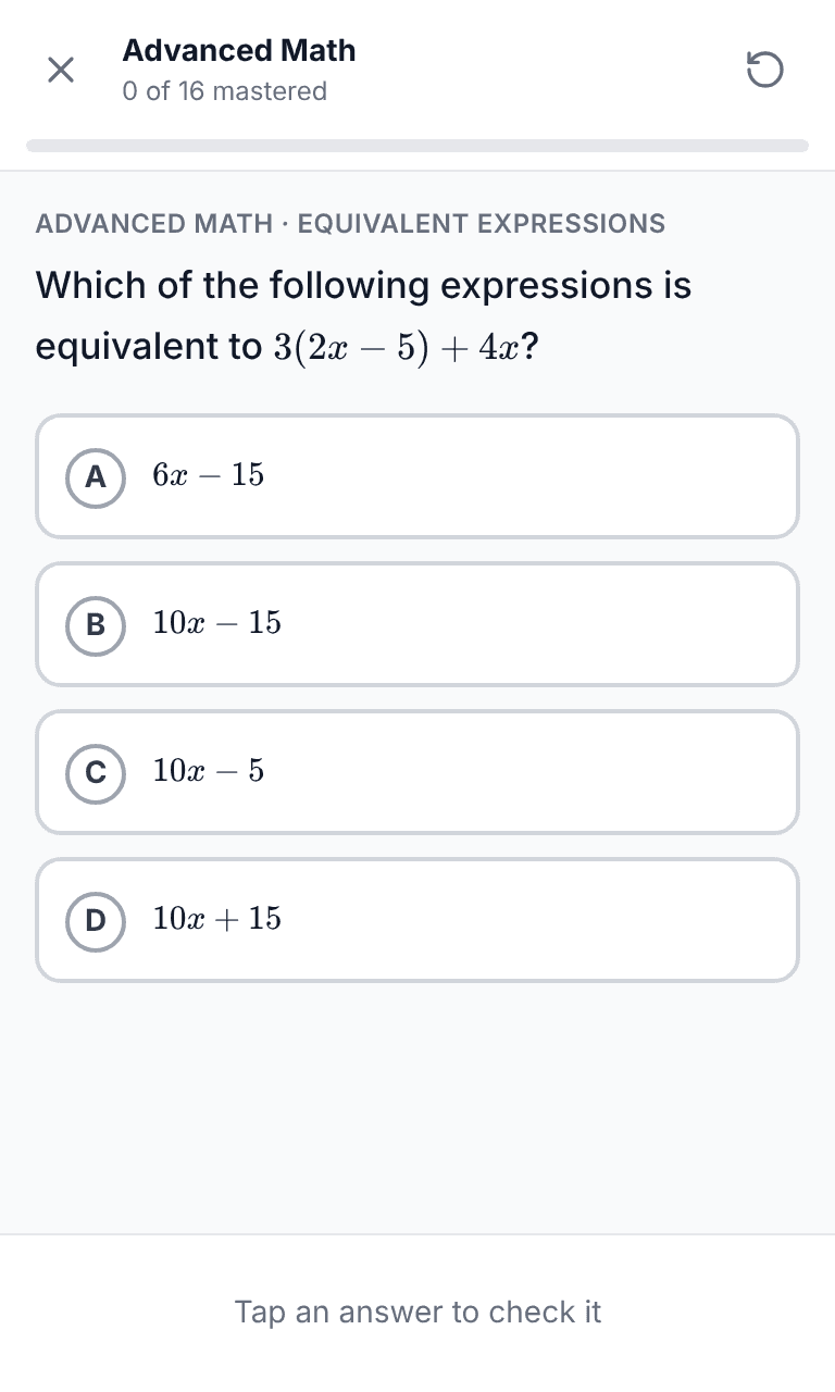 Tigertest SAT practice test training mode on mobile