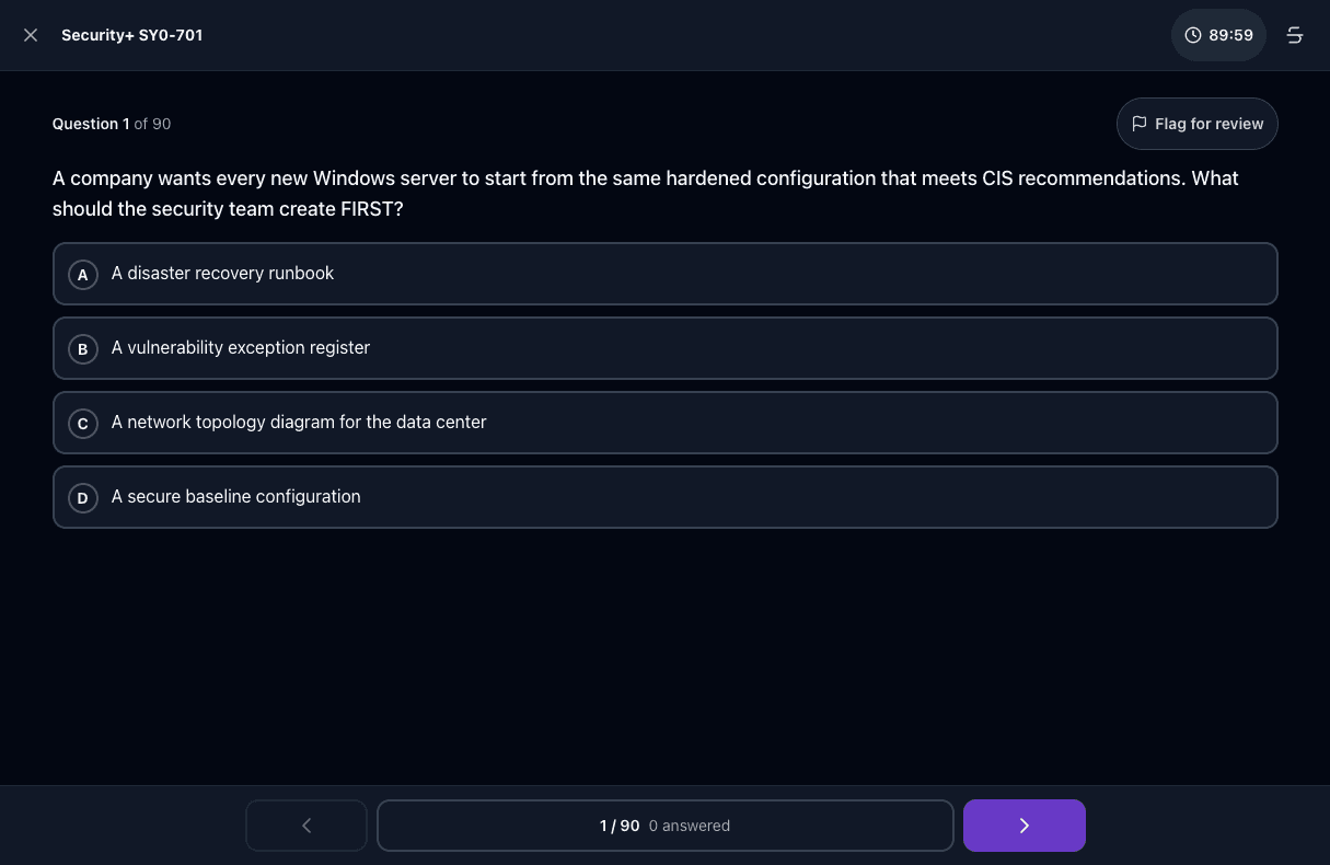 Tigertest Security+ practice test on desktop