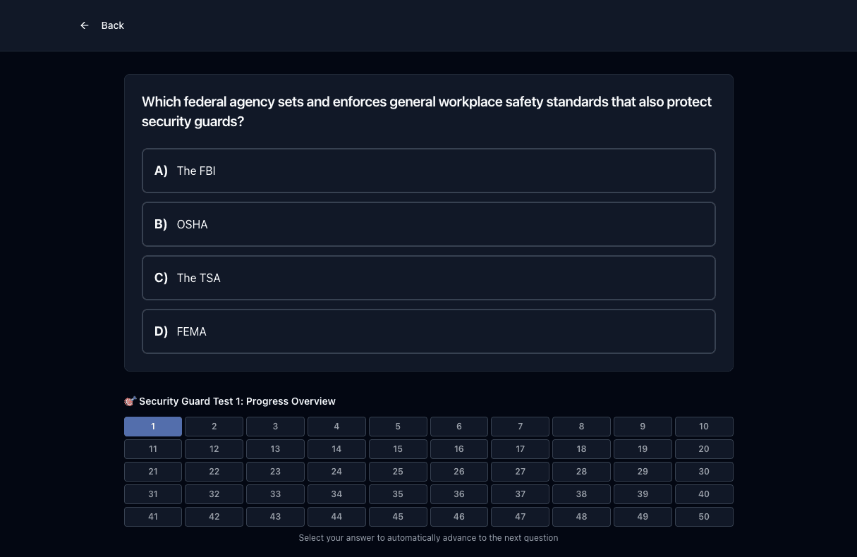 Tigertest Security Guard practice test on desktop