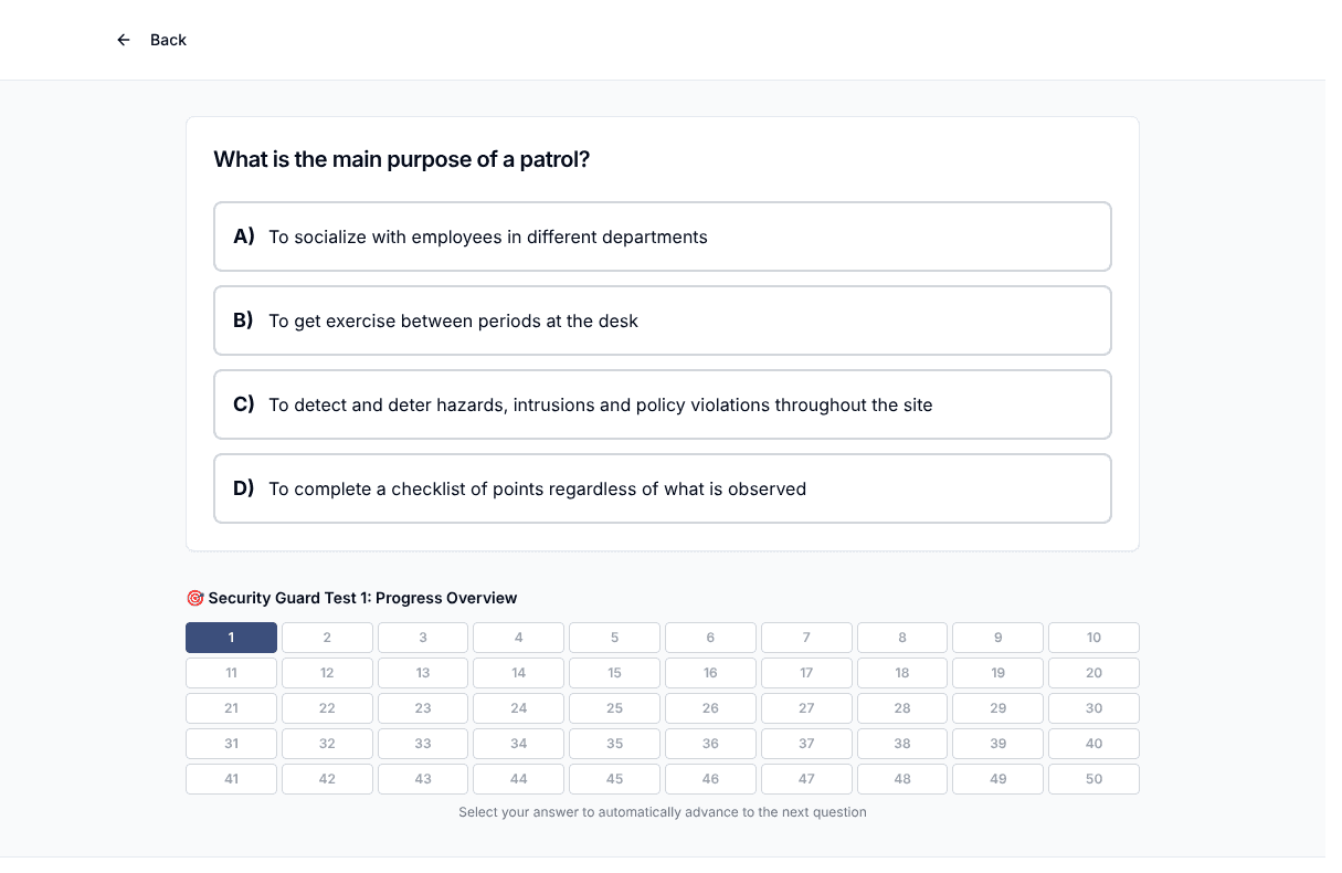 Tigertest Security Guard practice test on desktop