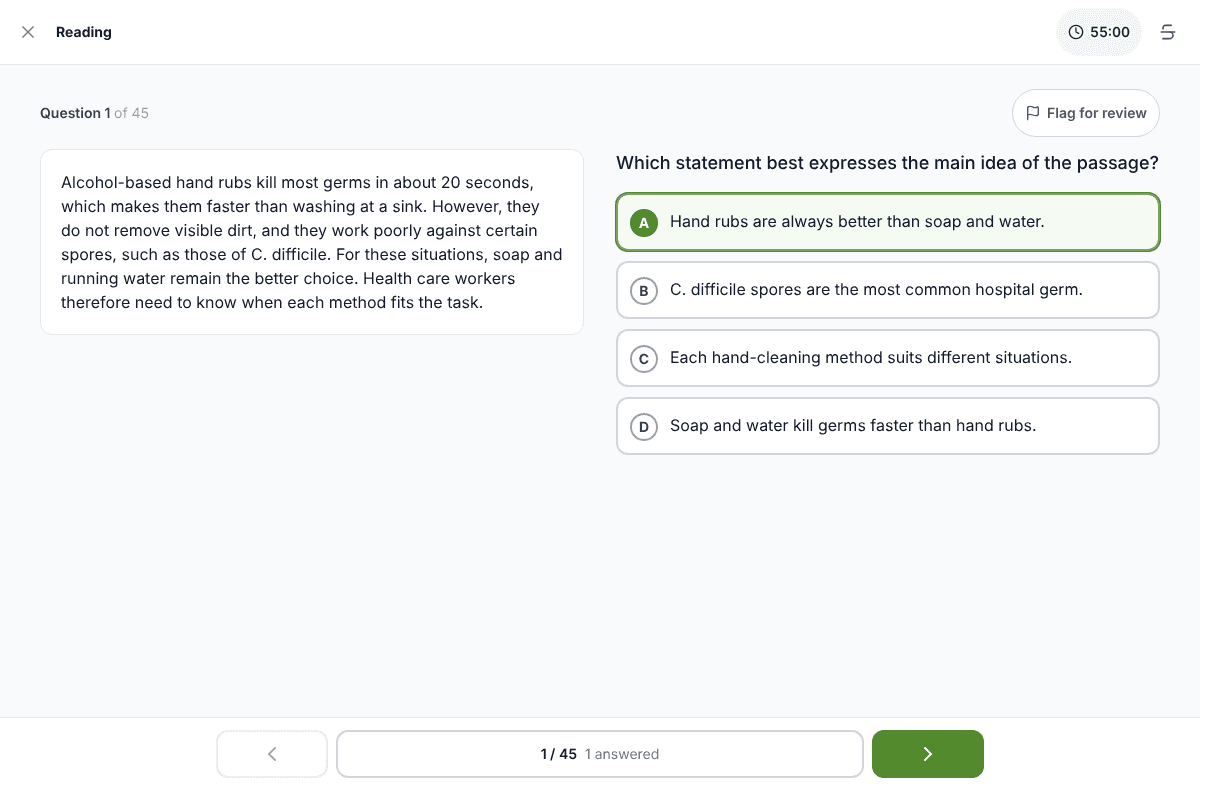 Tigertest TEAS practice test on desktop