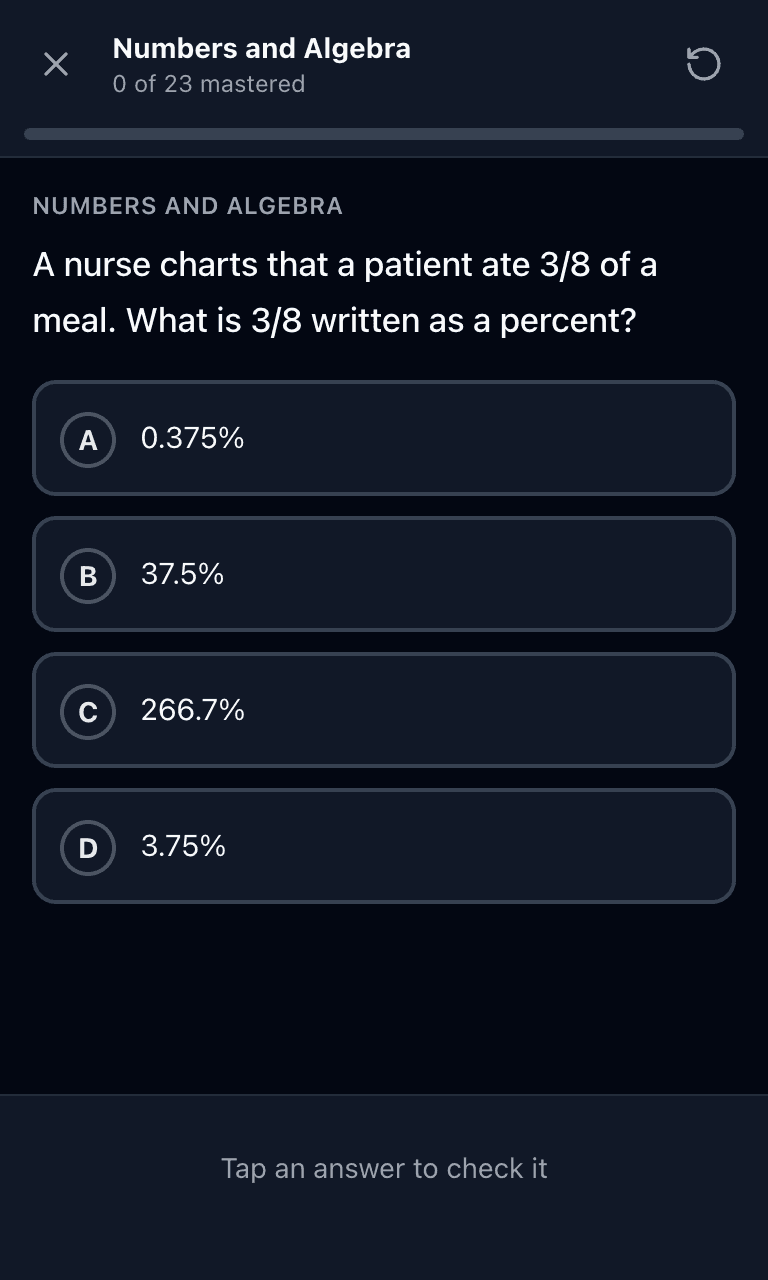 Tigertest TEAS practice test training mode on mobile