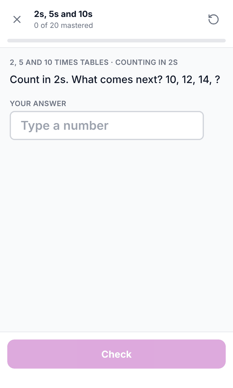 Tigertest Times Tables practice test training mode on mobile