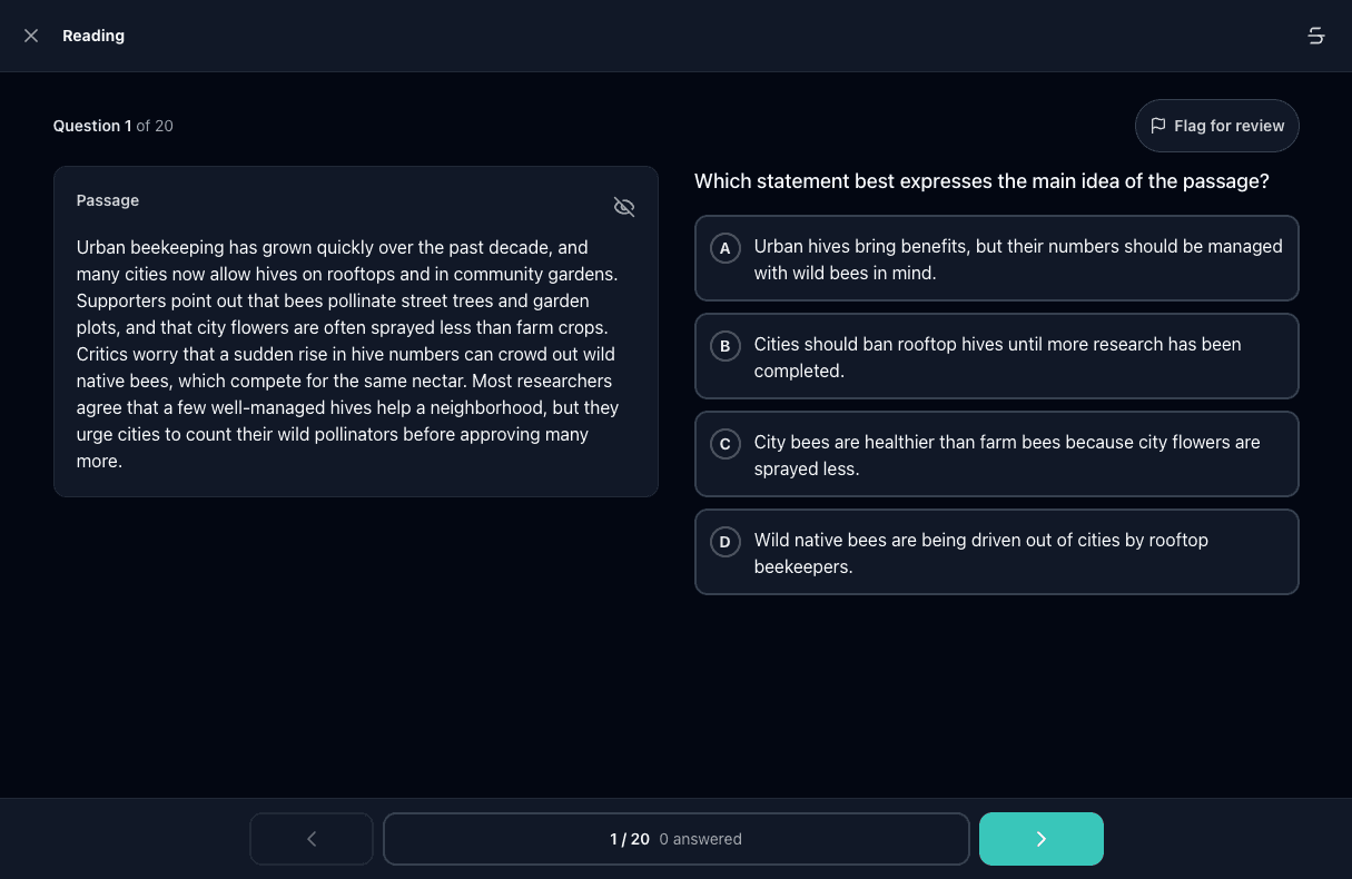 Tigertest ACCUPLACER practice test on desktop