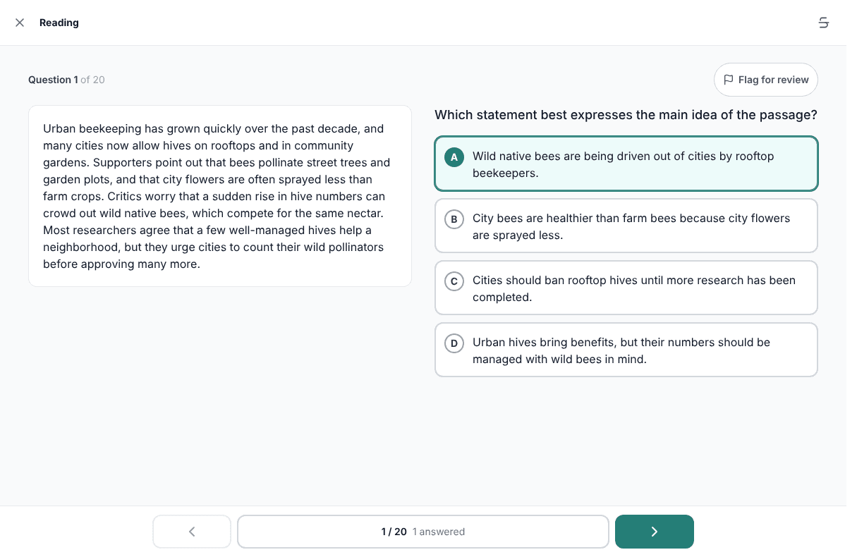 Tigertest ACCUPLACER practice test on desktop