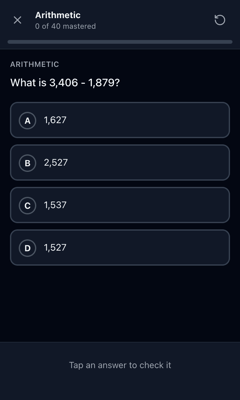 Tigertest ACCUPLACER practice test training mode on mobile