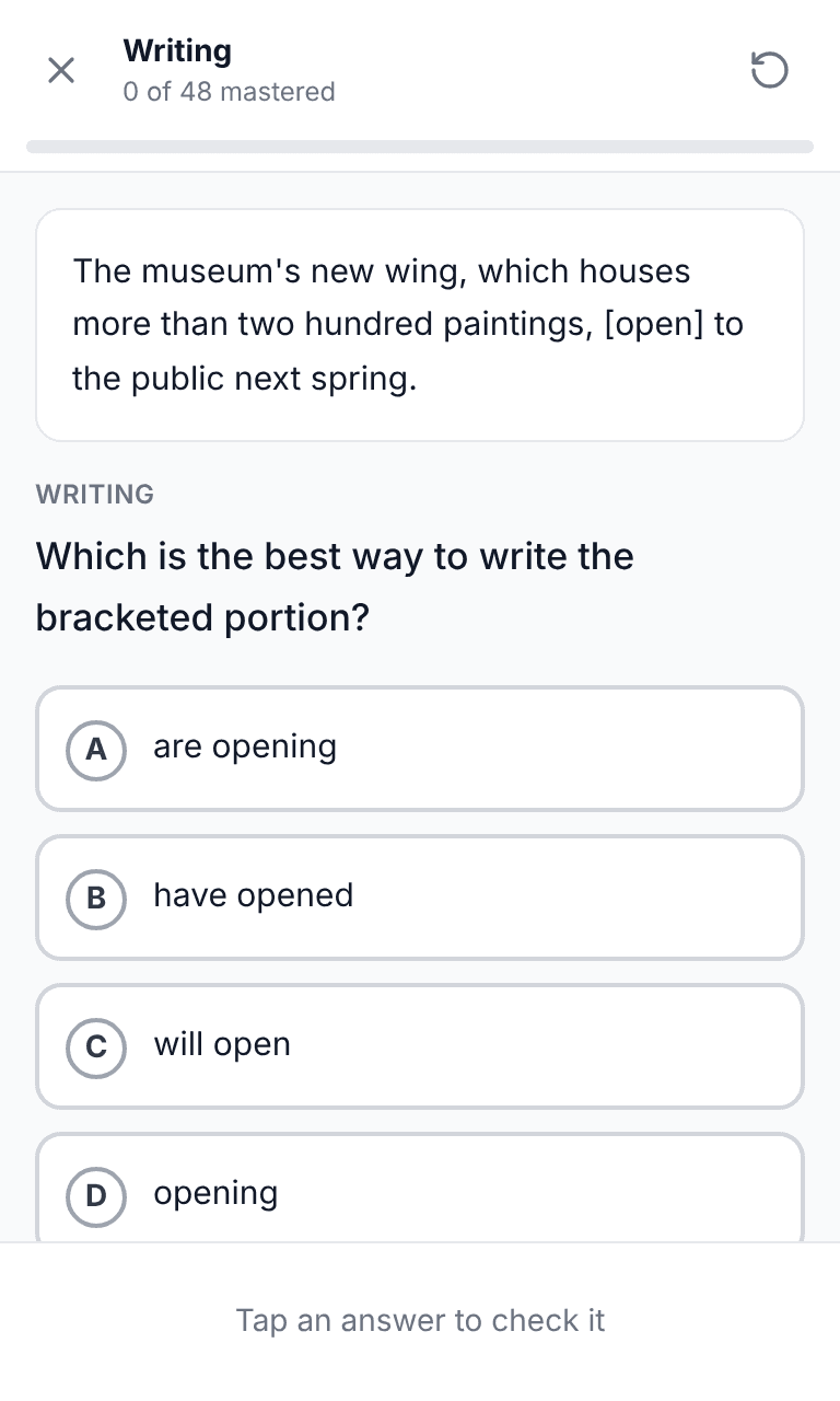 Tigertest ACCUPLACER practice test training mode on mobile