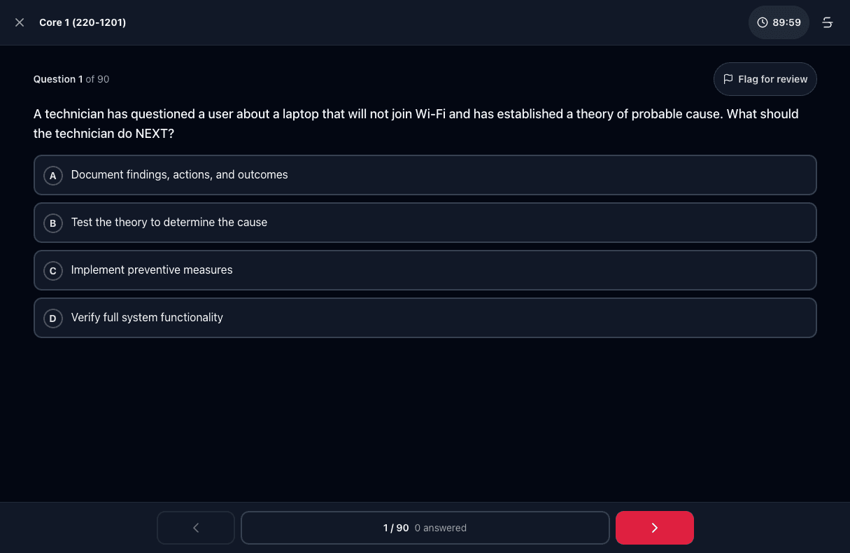 Tigertest CompTIA A+ practice test on desktop