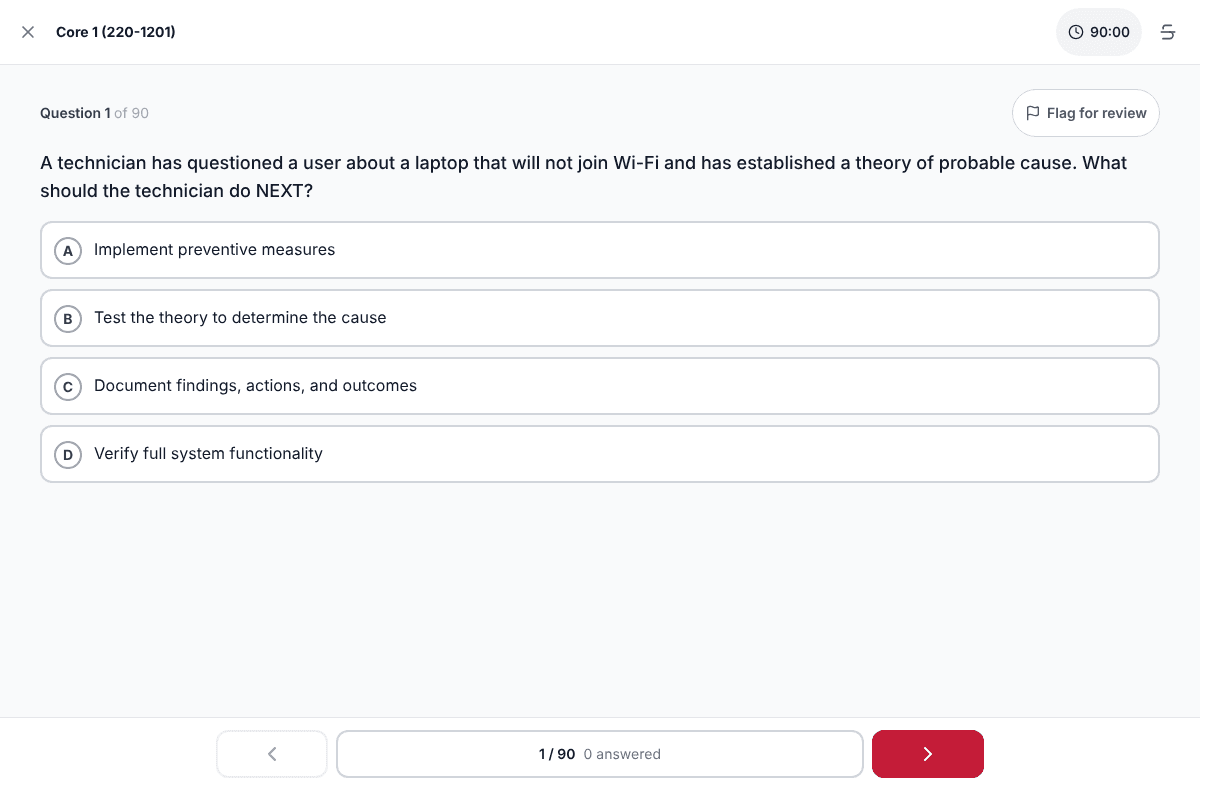 Tigertest CompTIA A+ practice test on desktop