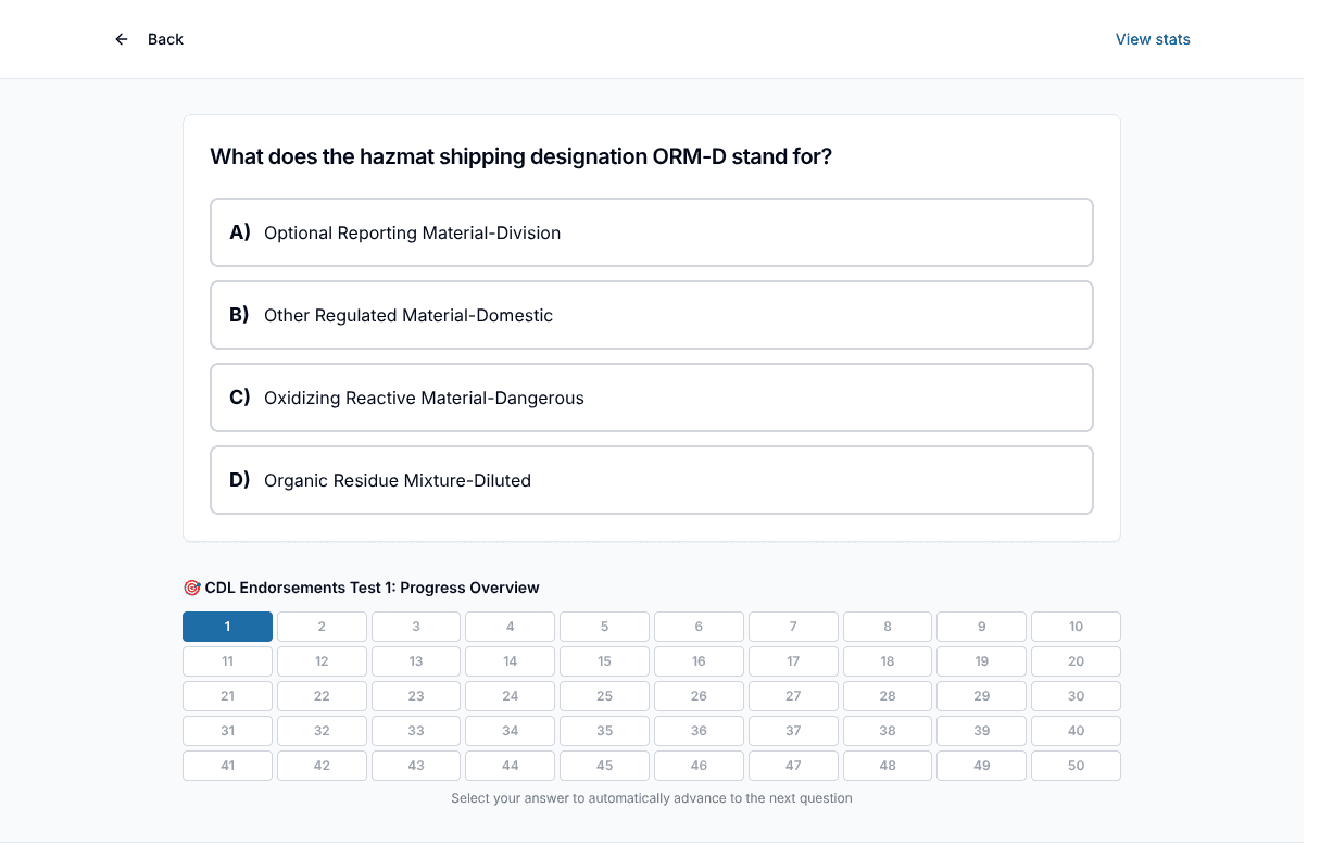 Tigertest CDL endorsement practice test on desktop