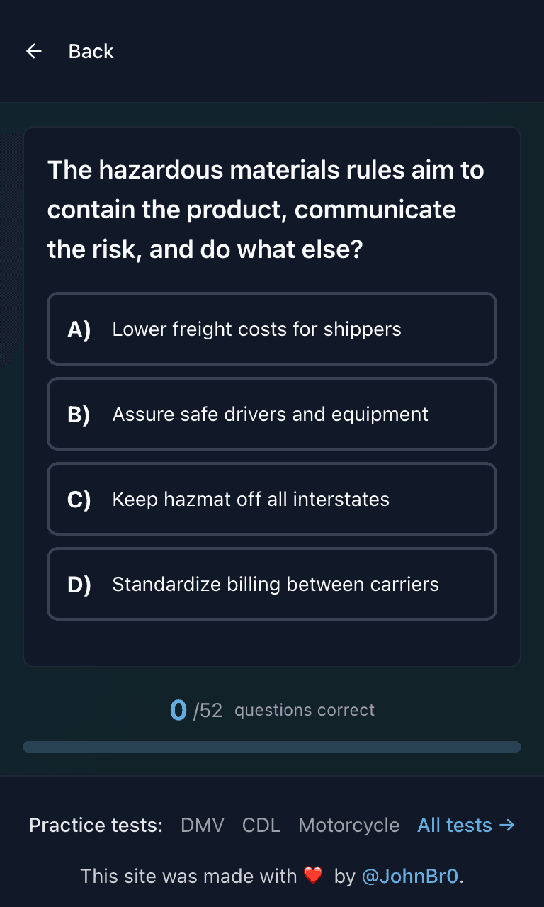 Tigertest CDL endorsement practice test training mode on mobile
