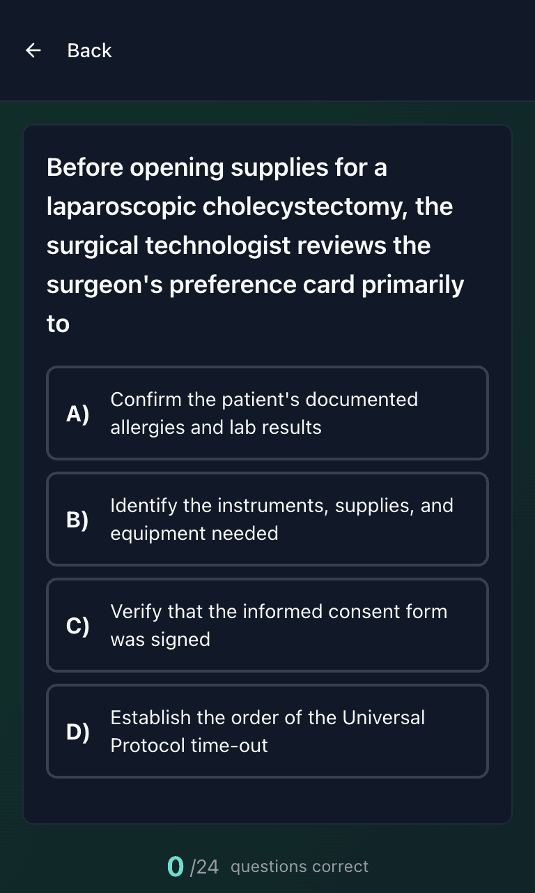Surgical technologist question on a phone