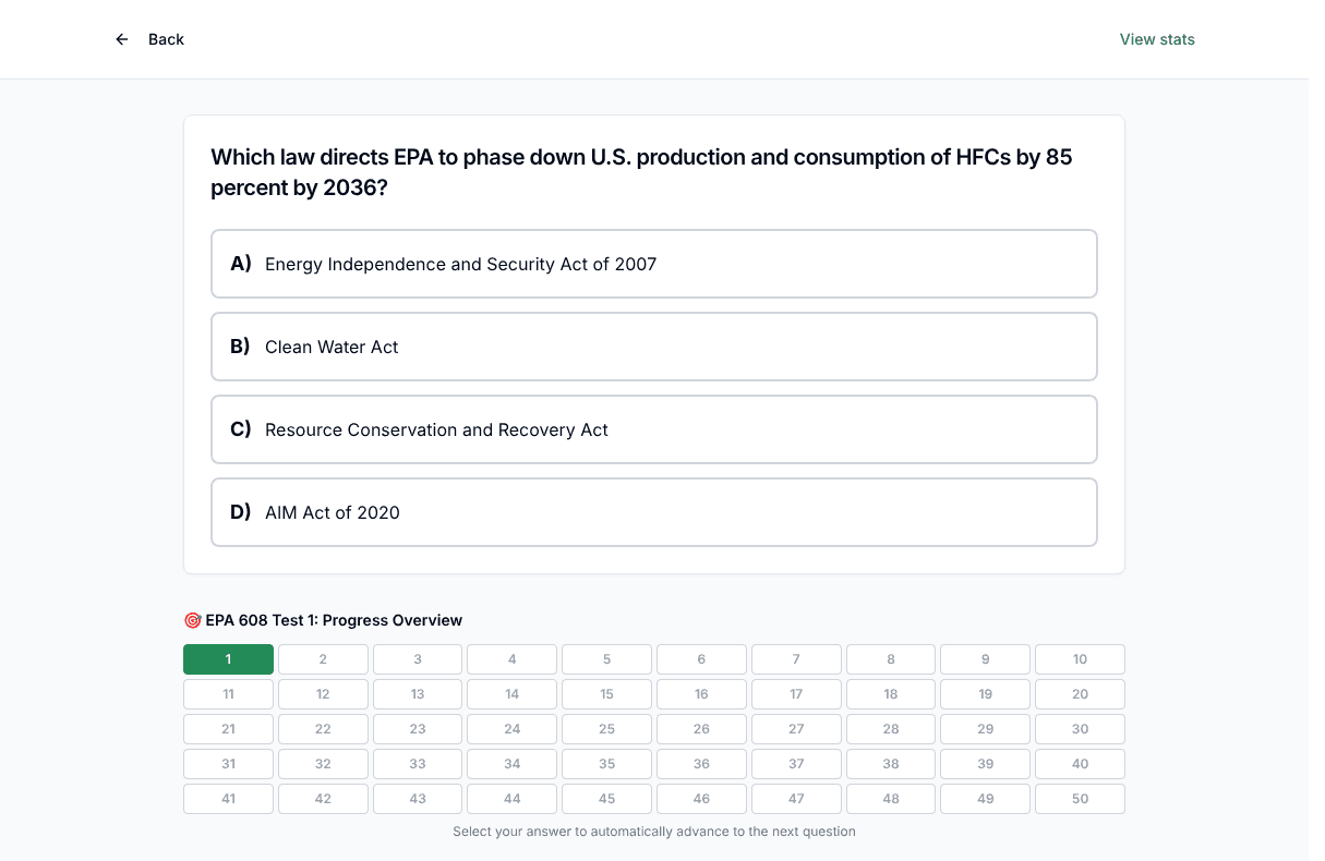 Tigertest EPA 608 practice test on desktop